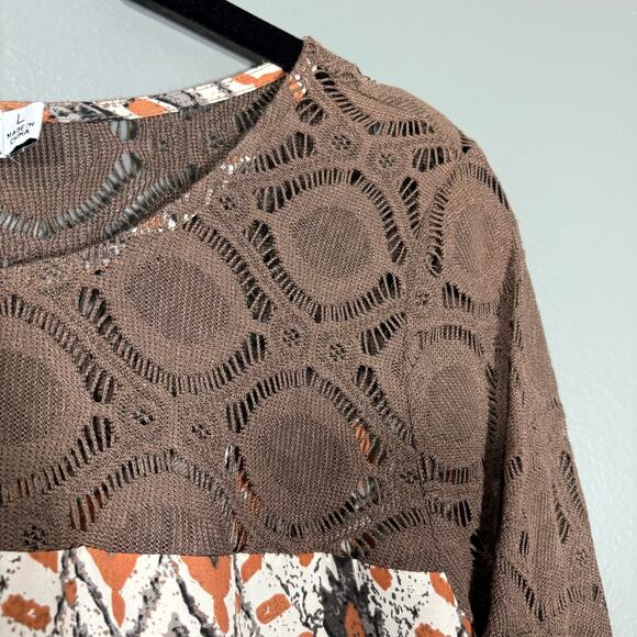 Charming Charlie Women's Brown Y2K Boho Lace Panel Top - Size Large - Earth Tone - Picture 2 of 6